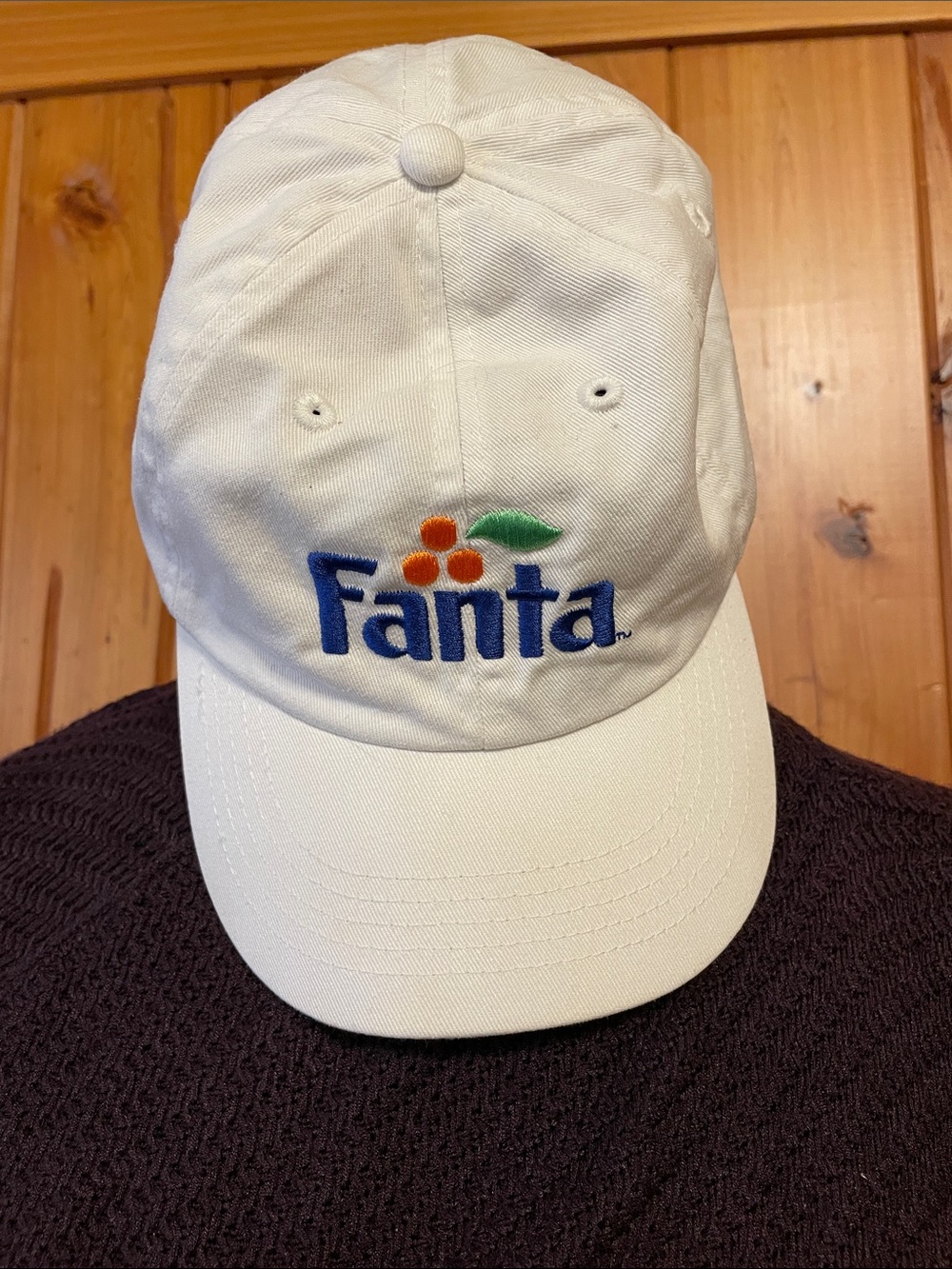 Coca Cola Fanta White Baseball Cap with Blue Logo and Orange Accent